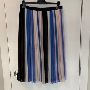 Club Monaco Pleated Midi Skirt in Blue, Black & Beige